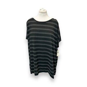 Retrology Short Sleeve Scoop Neck Button Embellish Tunic, Black, size 3X